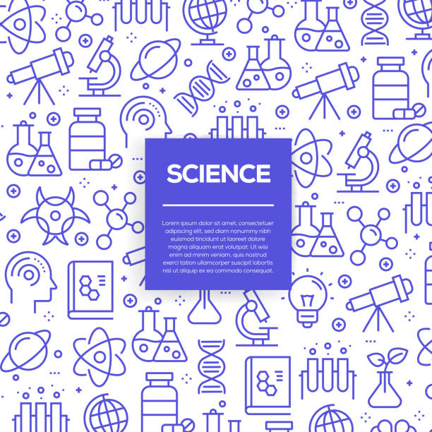 Vector set of design templates and elements for Science in trendy linear style - Seamless patterns with linear icons related to Science - Vector Vector set of design templates and elements for Science in trendy linear style - Seamless patterns with linear icons related to Science - Vector laboratory designs stock illustrations