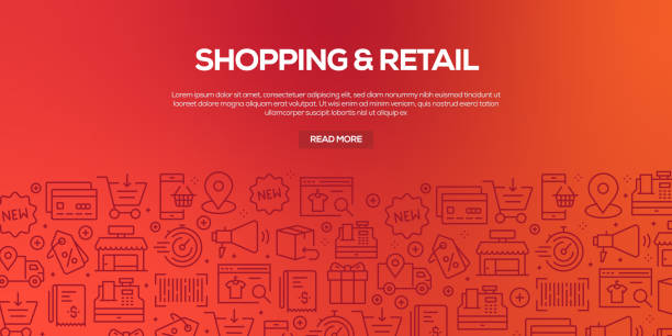 Vector set of design templates and elements for Shopping and Retail in trendy linear style - Seamless patterns with linear icons related to Shopping and Retail - Vector Vector set of design templates and elements for Shopping and Retail in trendy linear style - Seamless patterns with linear icons related to Shopping and Retail - Vector shopping backgrounds stock illustrations