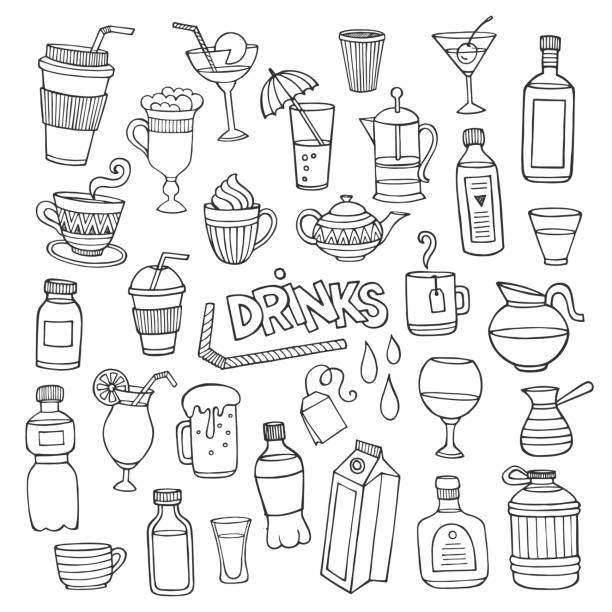 Vector set of different hand drawn beverages Vector set of different hand drawn beverages. Vector illustration alcohol drink drawings stock illustrations
