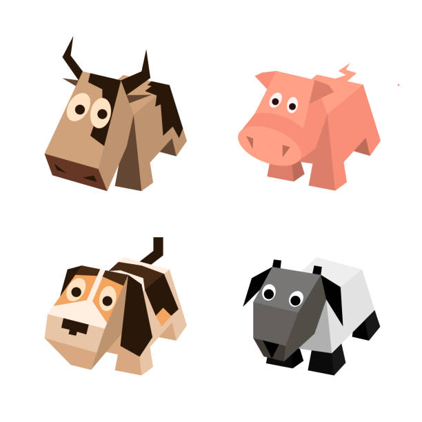 illustrazioni stock, clip art, cartoni animati e icone di tendenza di insieme vettoriale di diversi animali 3d isometrici - miniera