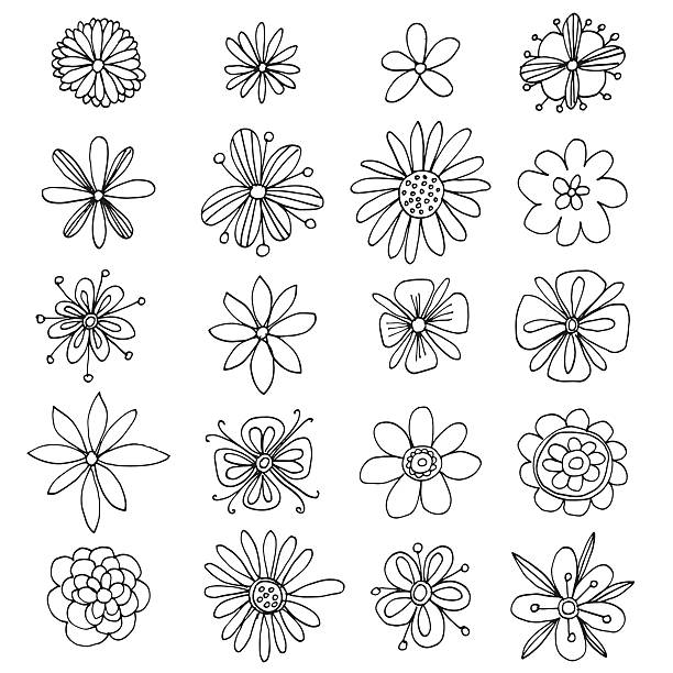 Vector set of doodle flower icons vector art illustration