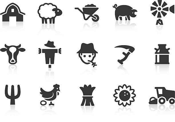Vector set of farming-related icons Monochromatic farm related vector icons for your design and application. Raw style. Files included: vector EPS, JPG, PNG. pig clipart stock illustrations