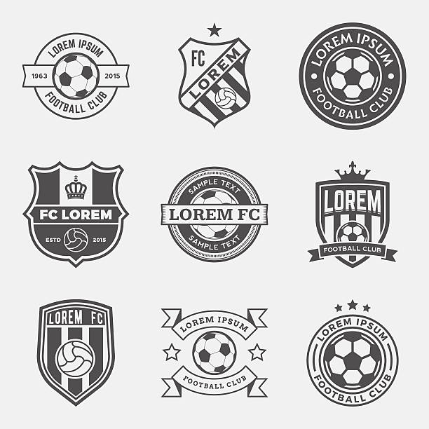 ilustrações, clipart, desenhos animados e ícones de vetor conjunto de futebol detalhes e logotipos - equipe esportiva