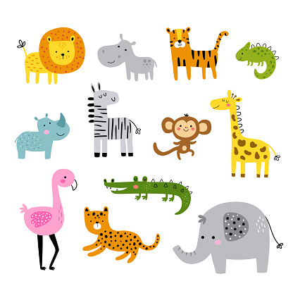 vector set of funny cute african animals