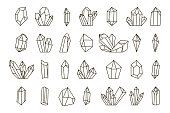 Vector set of hand drawn crystals.  Crystal thin line icons set.