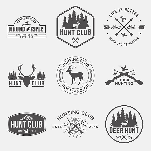 vector set of hunting club labels, badges and design elements vector set of hunting club labels, badges and design elements drake stock illustrations