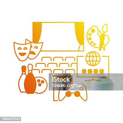 istock Vector Set of Illustration Entertainment and Hobbies Concept. Line Art Style Background Design for Web Page, Banner, Poster, Print etc. Vector Illustration. 1364377247