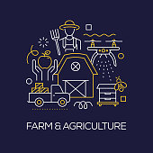 istock Vector Set of Illustration Farming and Agriculture Concept. Line Art Style Background Design for Web Page, Banner, Poster, Print etc. Vector Illustration. 1347857674