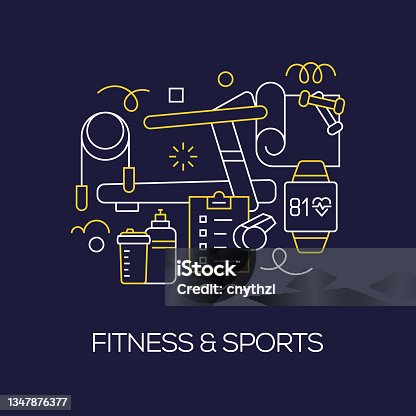 istock Vector Set of Illustration Fitness and Workout Concept. Line Art Style Background Design for Web Page, Banner, Poster, Print etc. Vector Illustration. 1347876377