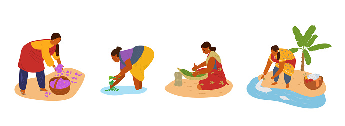 Vector Set Of Indian Women Working
