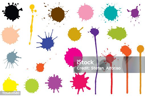istock Vector set of ink blobs. Color splatter isolated on white background 1135800580