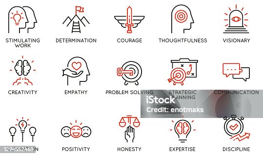 istock Vector Set of Linear Icons Related to Leadership Traits, Qualities for Success. Development and Teamwork. Mono Line Pictograms and Infographics Design Elements - part 2 1294552468