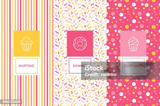 istock Vector set of logo design templates and seamless patterns in flat linear style for packaging 886025688