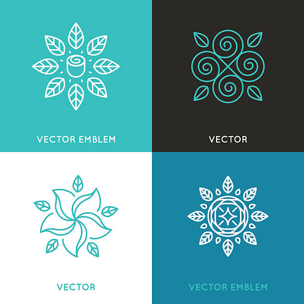 Vector set of logo design templates in trendy linear style Vector set of logo design templates in trendy linear style - flowers and leaves - beauty and fashion concepts and emblems mother nature stock illustrations