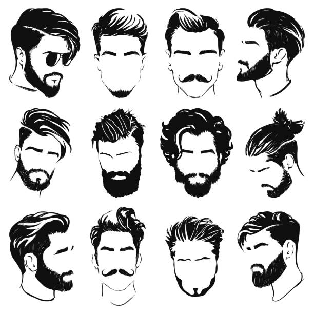 ilustrações de stock, clip art, desenhos animados e ícones de vector set of men hairstyle silhouettes - barba