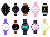 Vector Set of men's and women's watches. Watches collection isolated on white background