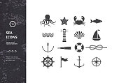 Vector Set of Nautical Icons. Sea Symbols Silhouettes. Hipster Style Design for Labels, Logos, Badges and Packaging.