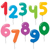 Vector set of number shaped colorful balloons for birthday cards and invitations