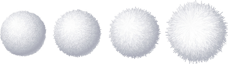 Vector set of realistic fur pompons isolated on white background