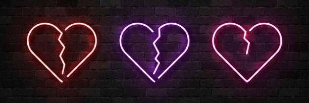 Vector set of realistic isolated neon sign of Broken Heart symbol for template decoration and layout covering on the wall background. Concept of Unhappy Valentines Day. Vector set of realistic isolated neon sign of Broken Heart symbol for template decoration and layout covering on the wall background. Concept of Unhappy Valentines Day. divorce drawings stock illustrations