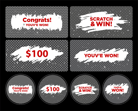 Vector Set of Scratch & Win Card/ Lottery Ticket/ Scratch Torn Marks Effect.