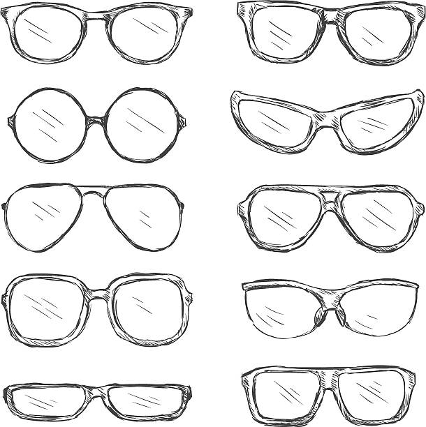 ilustrações de stock, clip art, desenhos animados e ícones de vector conjunto de esboço eyeglass molduras - eyeglasses