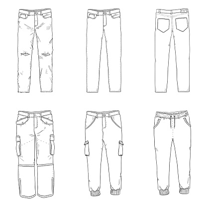 Vector Set Of Sketch Illustrations Pants And Trousers Collection Stock ...