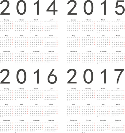 Vector set of square 2014-2017 year calendars