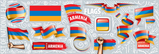 stockillustraties, clipart, cartoons en iconen met vector reeks van de nationale vlag van armenië in diverse creatieve ontwerpen - armenia
