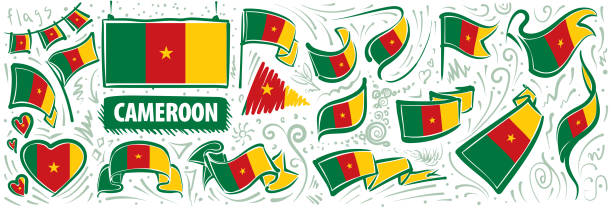 çeşitli yaratıcı tasarımlarda kamerun ulusal bayrağı vektör seti - cameroon stock illustrations