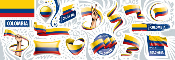 векторный набор национального флага колумбии в различных творческих конструкций - колумбия stock illustrations