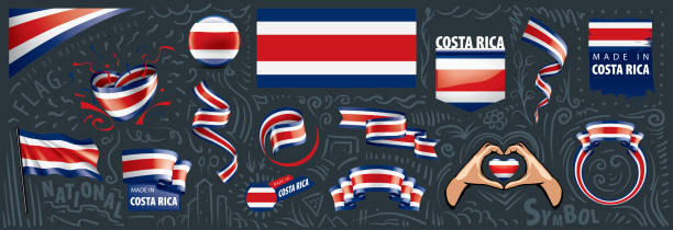 vektor-set der nationalflagge von costa rica in verschiedenen kreativen designs - costa rica stock-grafiken, -clipart, -cartoons und -symbole
