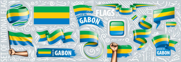 stockillustraties, clipart, cartoons en iconen met vector reeks van de nationale vlag van gabon in diverse creatieve ontwerpen - gabon