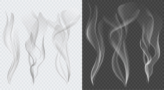 Vector set of transparent smoke collection on white and dark background