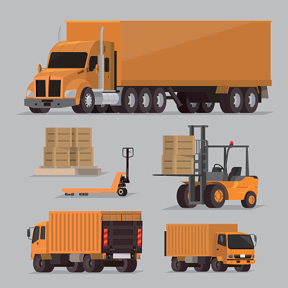 Vector set of transportation cargo vehicles