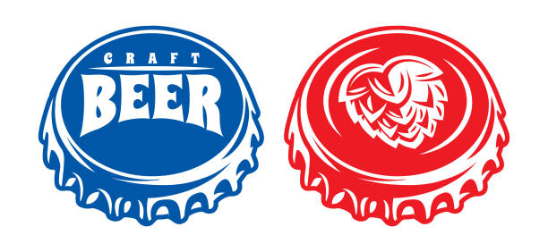 ilustrações de stock, clip art, desenhos animados e ícones de vector set of two color illustrations with bottle metal caps - empty beer bottle