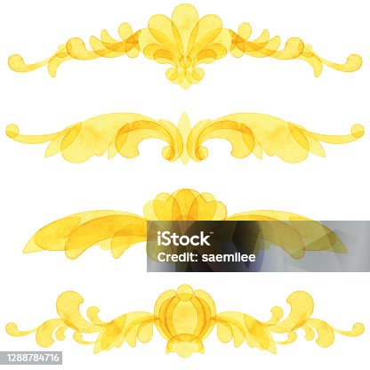 istock Vector Set Of Watercolor Yellow Ornaments 1288784716