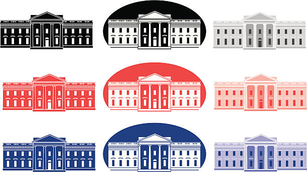 Vector set of White House icons White House icons set up to print one color for inexpensive print projects. Black and grayscale, red tints of the same red, blue and tints of the same blue. Colors can be easily changed. Works great for political advertising during a presidential election season. white house stock illustrations