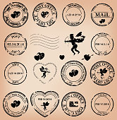 vector set - romantic grungy post stamps for valentine day. Eps 8.