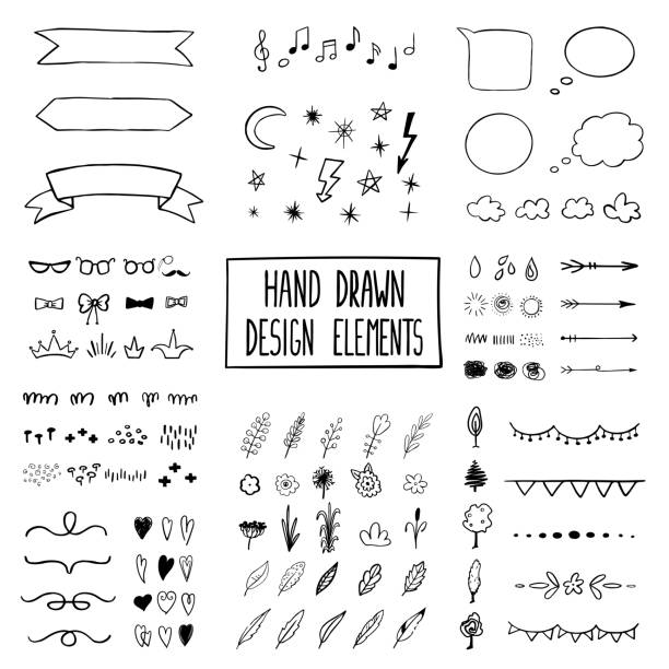 ilustrações de stock, clip art, desenhos animados e ícones de vector set with doodle illustration - moon b&w