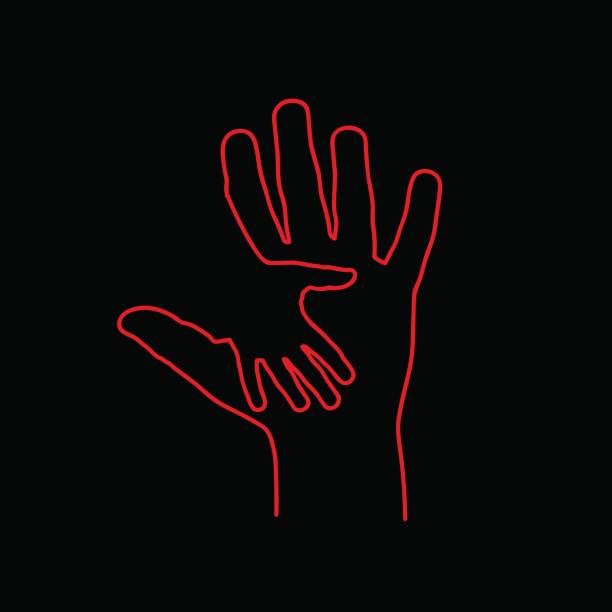 ilustrações de stock, clip art, desenhos animados e ícones de vector sign abstract two hands, help and solidarity, in linear style on black background - foster kids