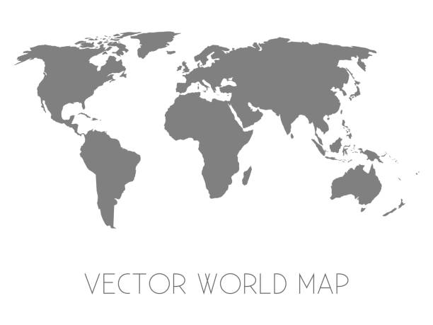 dünya vektör siluet haritası - kıta coğrafi bölge stock illustrations