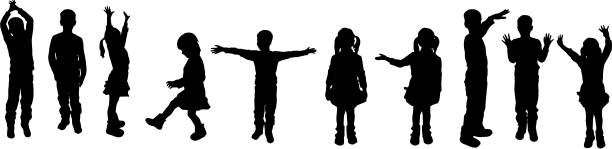 Vector silhouette of children. Vector silhouette of children on a white background. child silhouettes stock illustrations