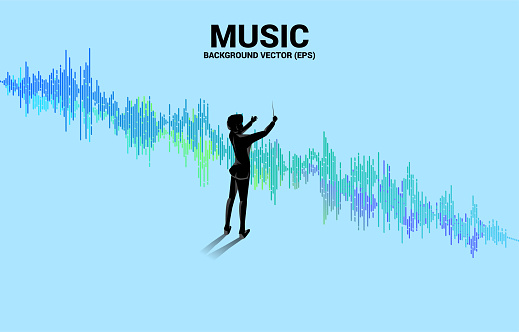 Vector silhouette of conductor with Sound wave Music Equalizer background.