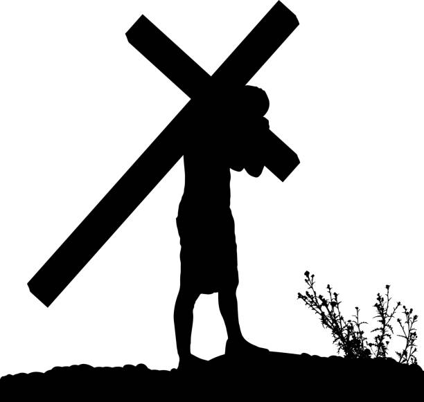 Vector silhouette of Jesus. Vector silhouette of Jesus, who carries his cross. religious cross silhouettes stock illustrations