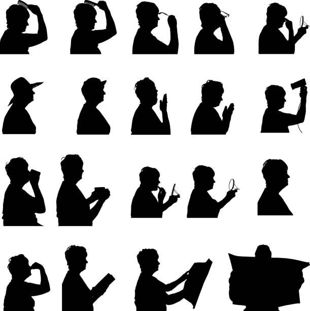 Vector silhouette of woman. Vector silhouette of woman in different situations. newspaper silhouettes stock illustrations