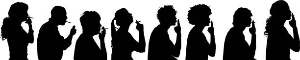 Vector silhouette profile of people. Vector silhouette profile of people on a white background. little girl smoking cigarette stock illustrations