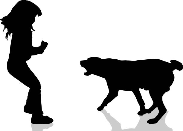 Vector silhouette. Vector silhouette of a child with a dog. aggression stock illustrations
