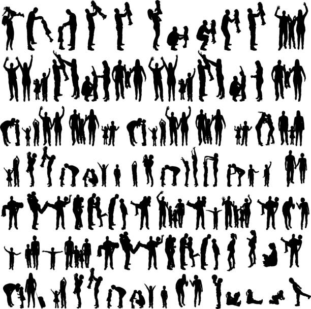 Vector silhouettes of family. Vector silhouettes of family in the set on a white background. family silhouettes stock illustrations
