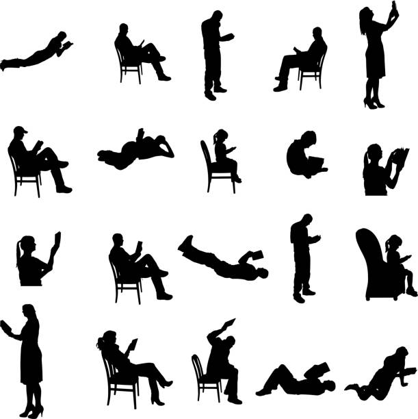 Vector silhouettes of people. Vector silhouettes of people sitting in a chair. laptop silhouettes stock illustrations